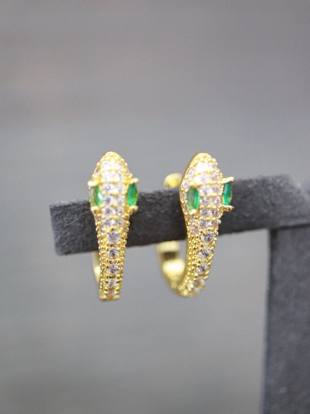 Snake Style with CZ Diamond U Shape Huggie Hoop Earrings 18k Gold Plated Stainle